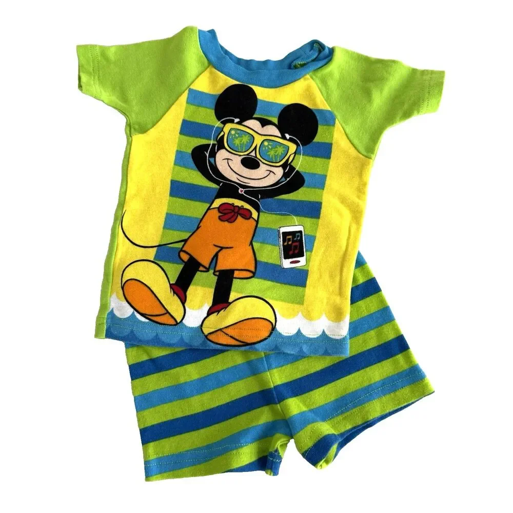 Disney Mickey Mouse Toddler 2T Pajamas Set Tshirt & Shorts Snug Fit 100% Cotton